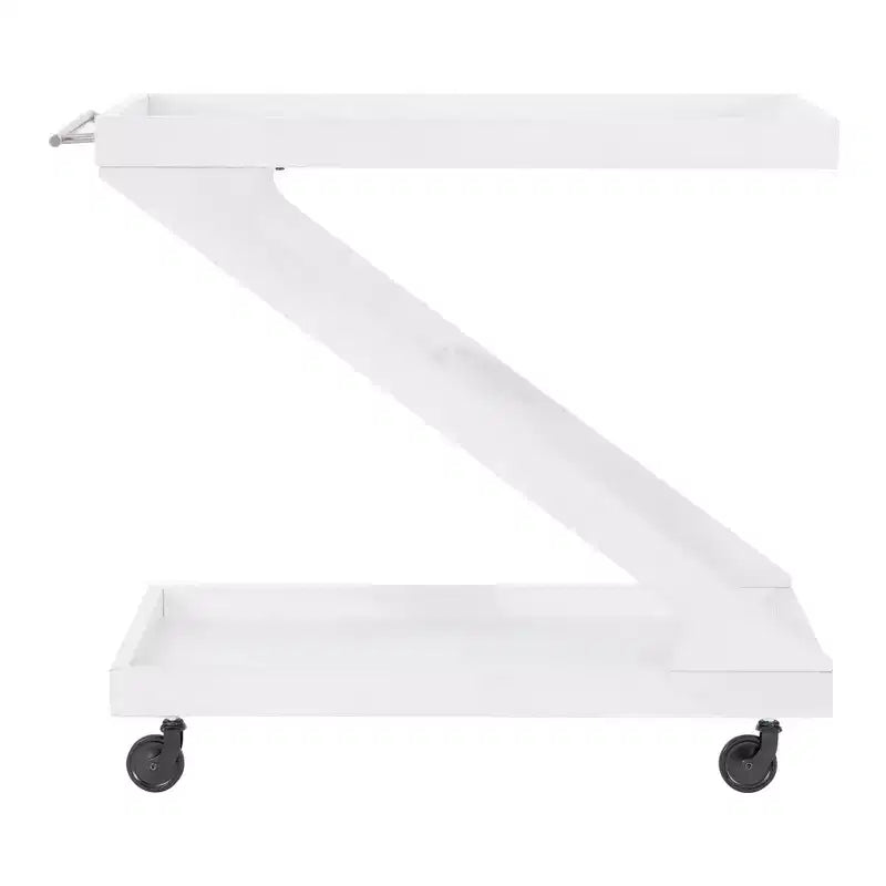 Jepperd Z-Shaped Solid Wood and Tempered Glass Top Rolling Bar Cart - Powell