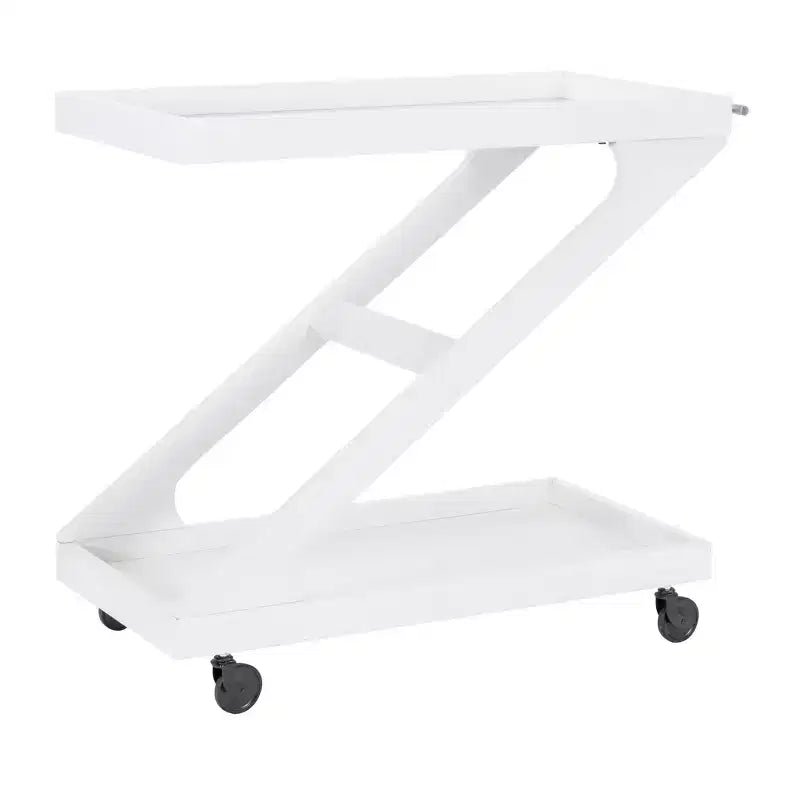 Jepperd Z-Shaped Solid Wood and Tempered Glass Top Rolling Bar Cart - Powell