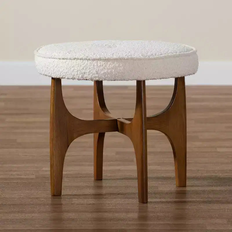 Baxton Studio Theo Japandi Cream Boucle Fabric and Walnut Brown Finished Rubberwood Ottoman Footstool