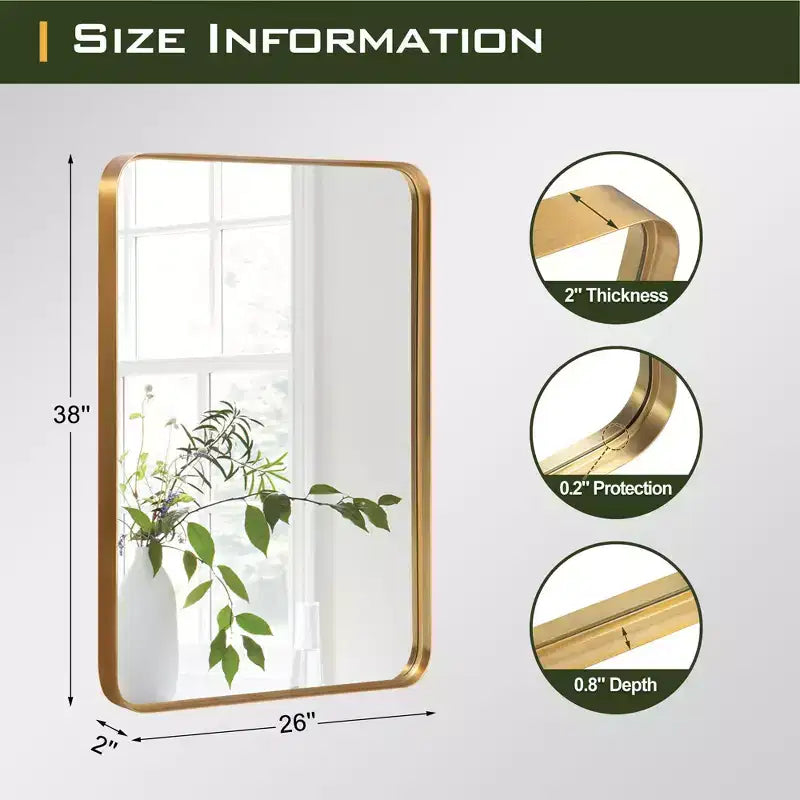 Dovelina Wall Mounted Mirror Rectangle Metal Framed Bathroom Vanity Mirror