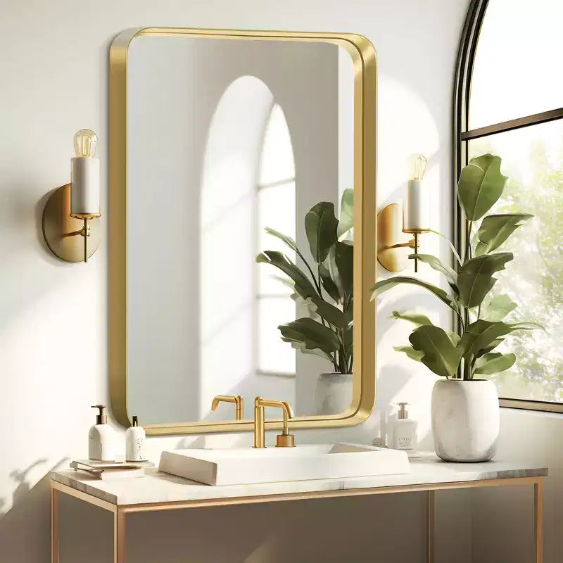 Dovelina Wall Mounted Mirror Rectangle Metal Framed Bathroom Vanity Mirror