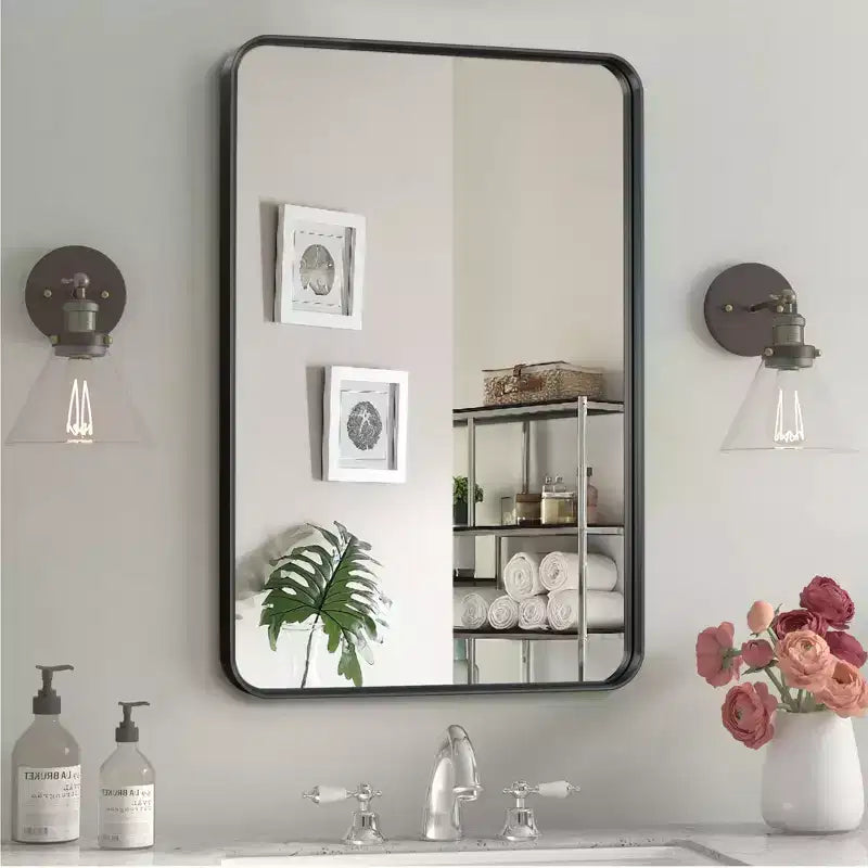 Dovelina Wall Mounted Mirror Rectangle Metal Framed Bathroom Vanity Mirror