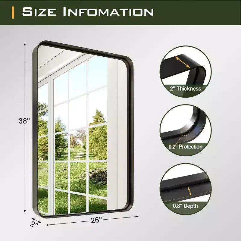 Dovelina Wall Mounted Mirror Rectangle Metal Framed Bathroom Vanity Mirror