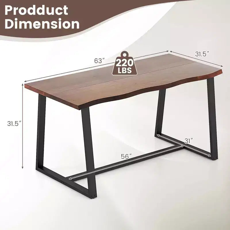 Costway 63 Large Dining Table for 4-6 People with Wavy Edge Heavy-duty Metal Frame Coffee/Black
