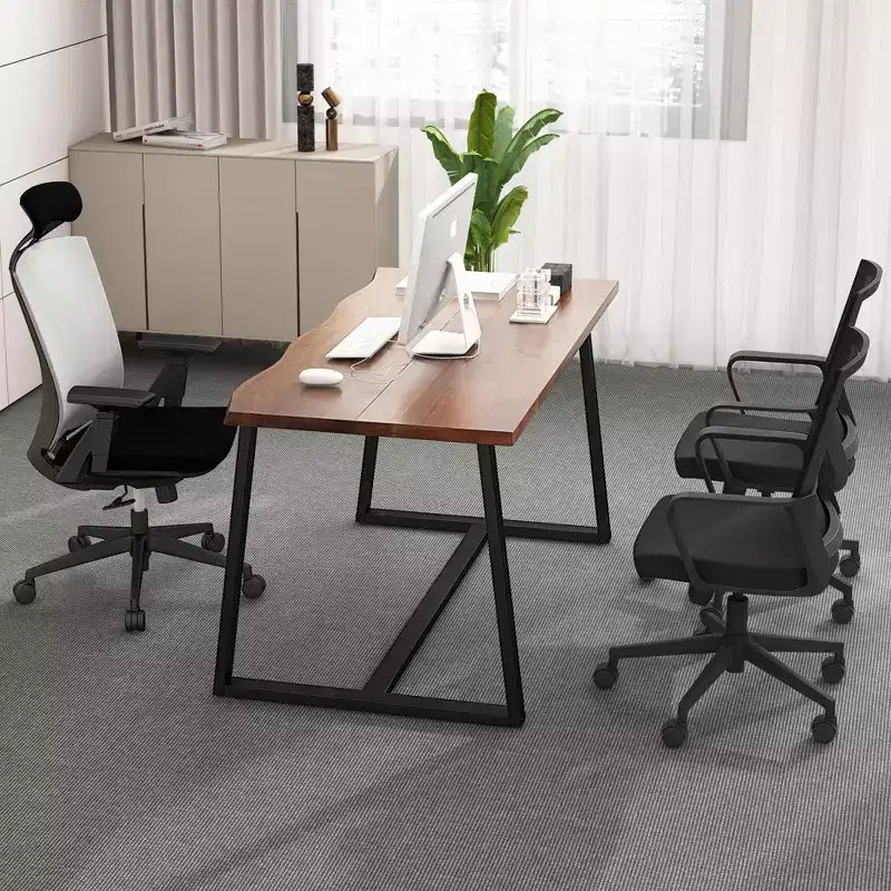 Costway 63 Large Dining Table for 4-6 People with Wavy Edge Heavy-duty Metal Frame Coffee/Black