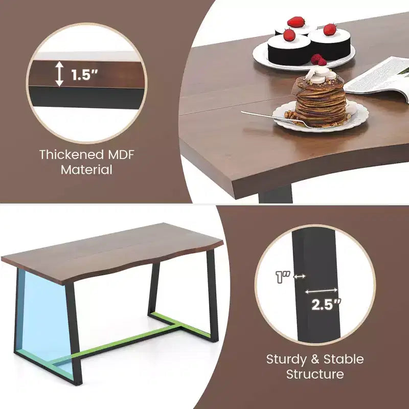 Costway 63 Large Dining Table for 4-6 People with Wavy Edge Heavy-duty Metal Frame Coffee/Black