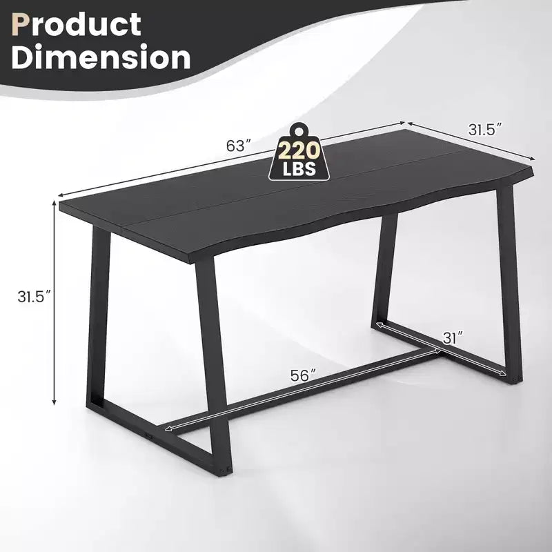 Costway 63 Large Dining Table for 4-6 People with Wavy Edge Heavy-duty Metal Frame Coffee/Black