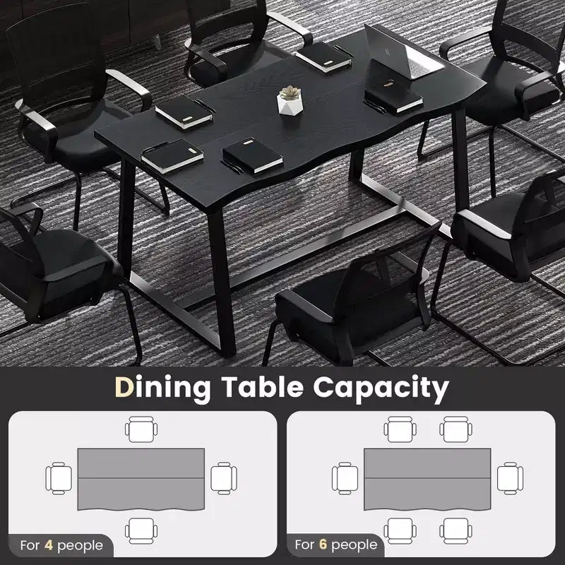 Costway 63 Large Dining Table for 4-6 People with Wavy Edge Heavy-duty Metal Frame Coffee/Black