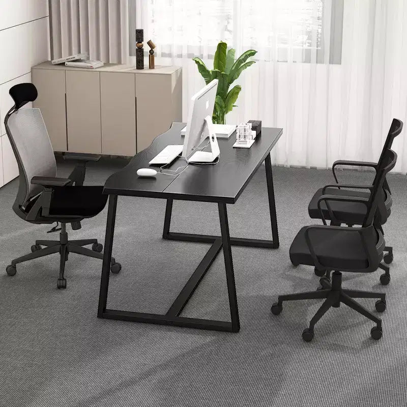 Costway 63 Large Dining Table for 4-6 People with Wavy Edge Heavy-duty Metal Frame Coffee/Black
