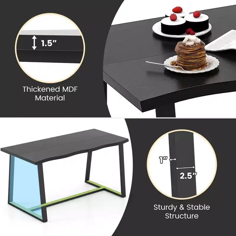 Costway 63 Large Dining Table for 4-6 People with Wavy Edge Heavy-duty Metal Frame Coffee/Black