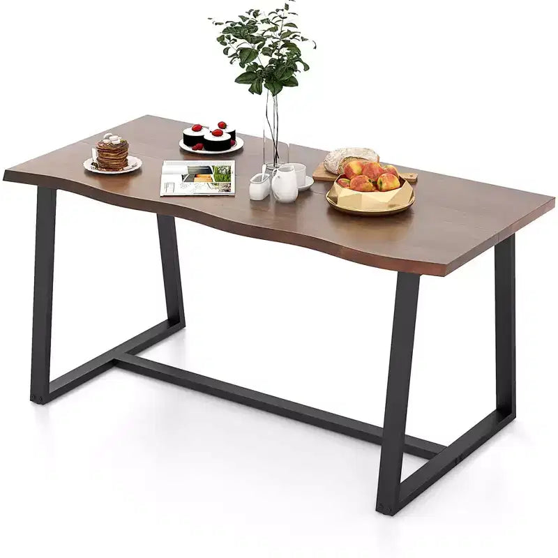 Costway 63 Large Dining Table for 4-6 People with Wavy Edge Heavy-duty Metal Frame Coffee/Black