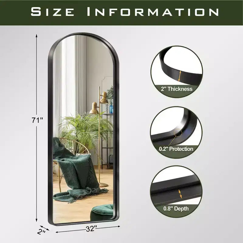 Dovelina Wall Mounted Mirror Arched Metal Frame Full Length Mirror