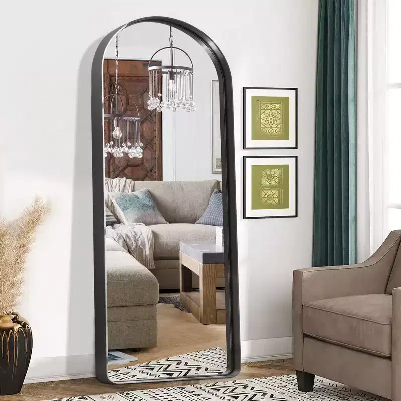 Dovelina Wall Mounted Mirror Arched Metal Frame Full Length Mirror