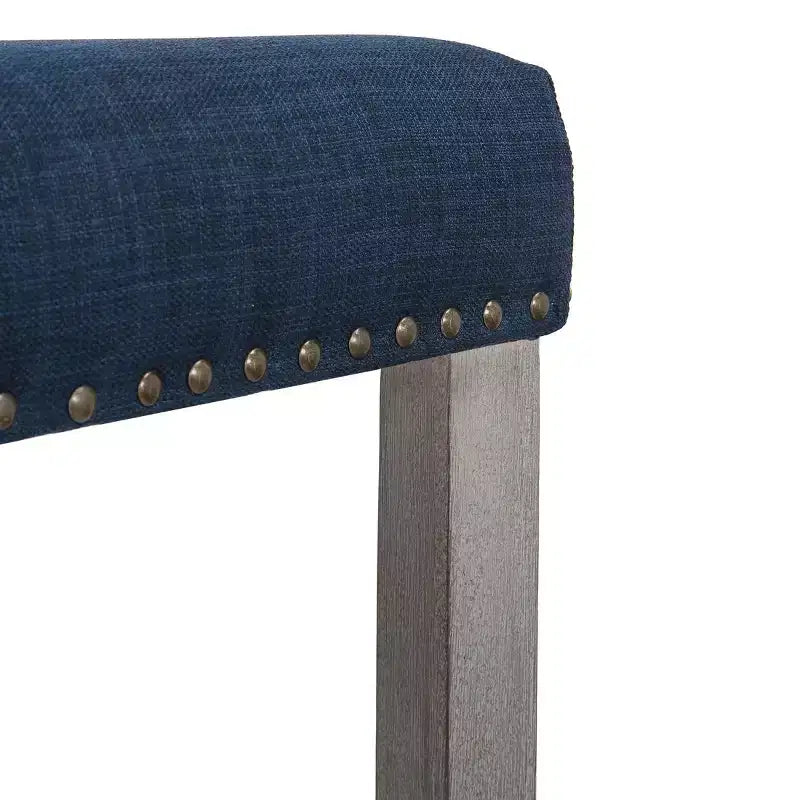 WestinTrends 24 Upholstered Saddle Seat Counter Stool (Set of 2), Antique Gray/Navy Blue