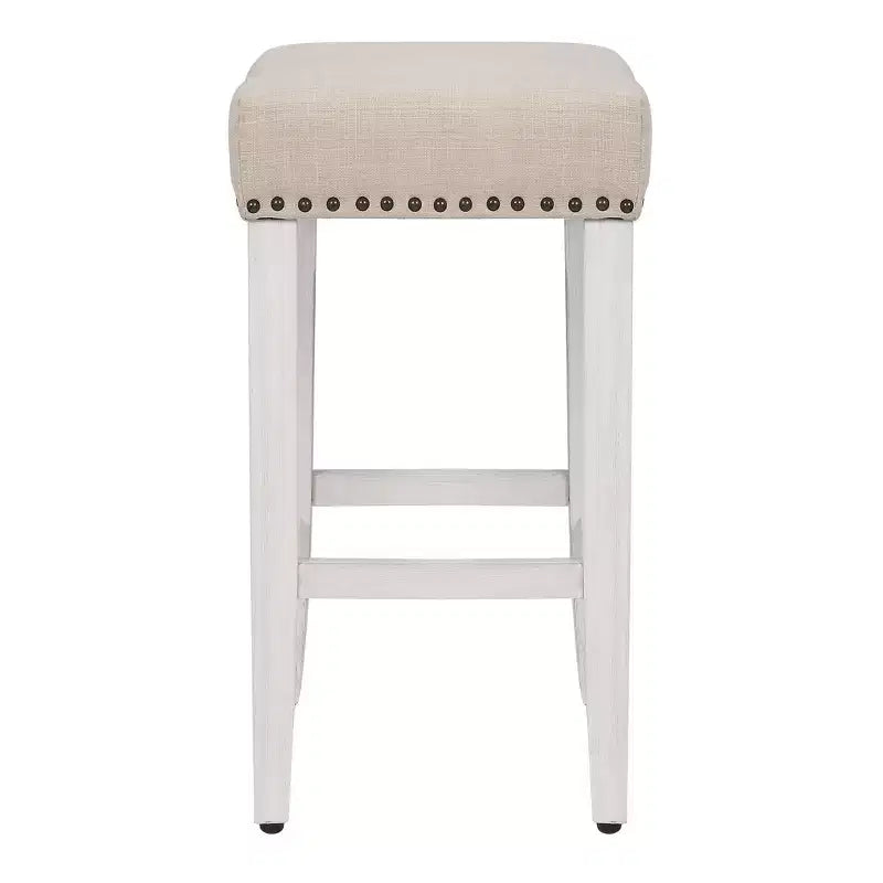 WestinTrends 24 Upholstered Saddle Seat Counter Stool (Set of 2), Antique White/Beige