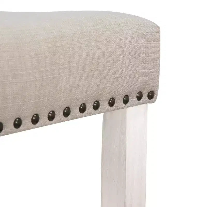 WestinTrends 24 Upholstered Saddle Seat Counter Stool (Set of 2), Antique White/Beige