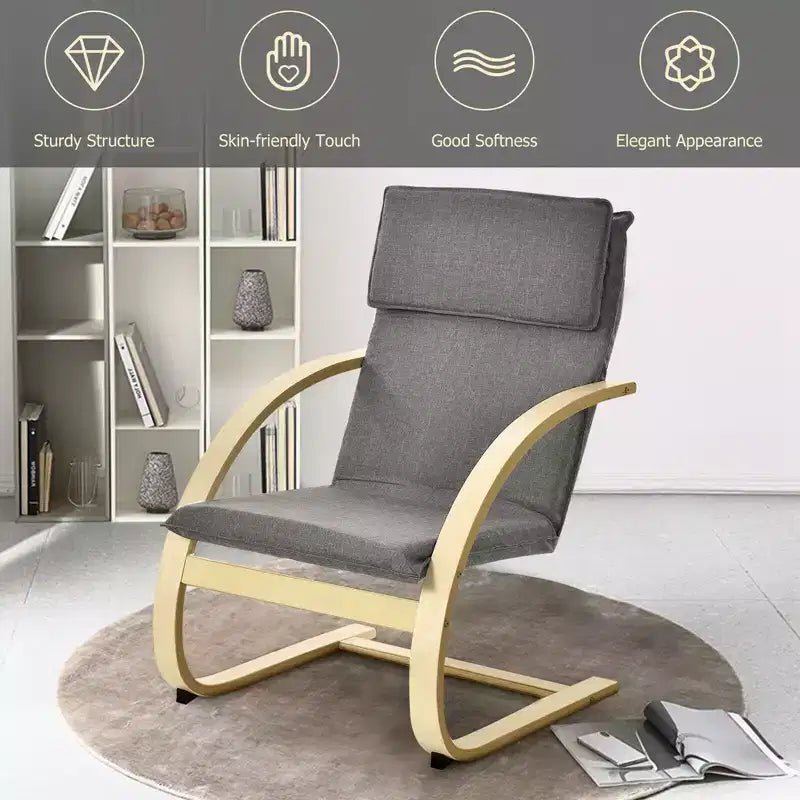 Costway Modern Bentwood Lounge Chair Fabric Upholstered Accent Leisure Armchair Gray