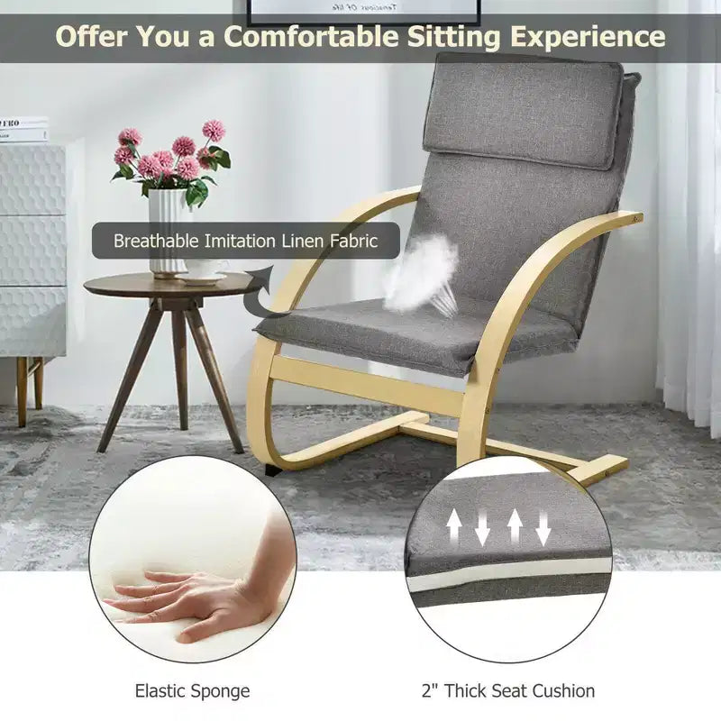Costway Modern Bentwood Lounge Chair Fabric Upholstered Accent Leisure Armchair Gray