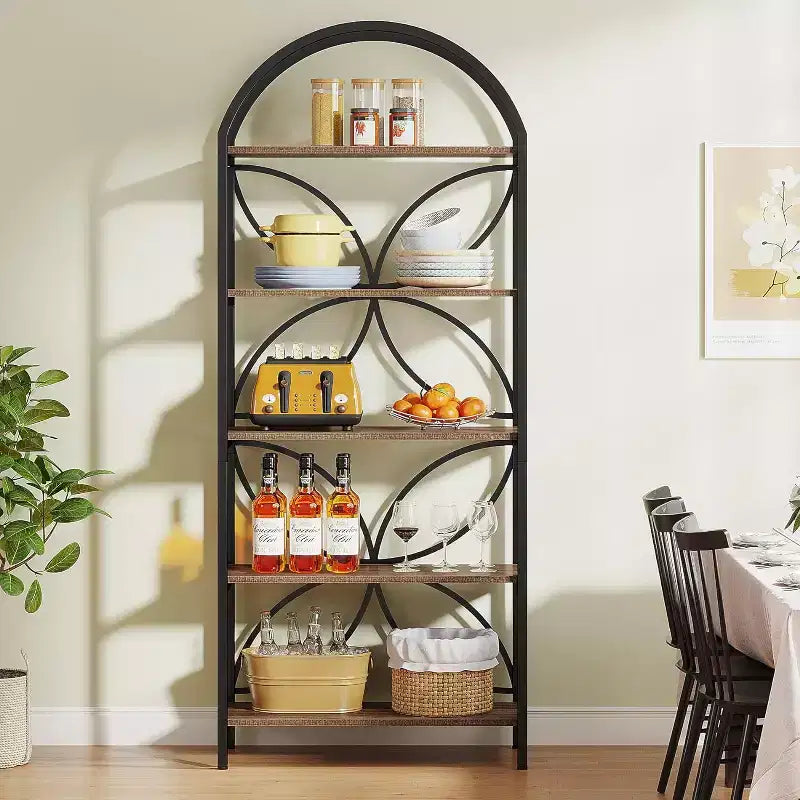 Tribesigns 5-Tier Open Bookshelf, 74.8 Arched Bookcase Display Rack with Metal Frame