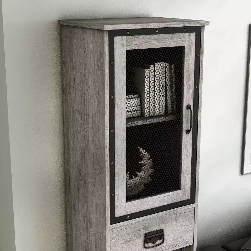 miBasics Stormquiet Farmhouse 1 Drawer Tower Cabinet with Wine Rack and Shelves