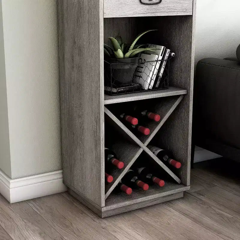 miBasics Stormquiet Farmhouse 1 Drawer Tower Cabinet with Wine Rack and Shelves