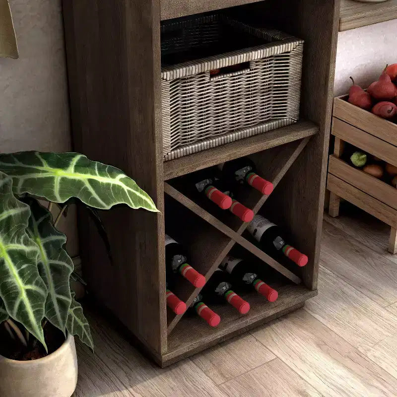 miBasics Stormquiet Farmhouse 1 Drawer Tower Cabinet with Wine Rack and Shelves