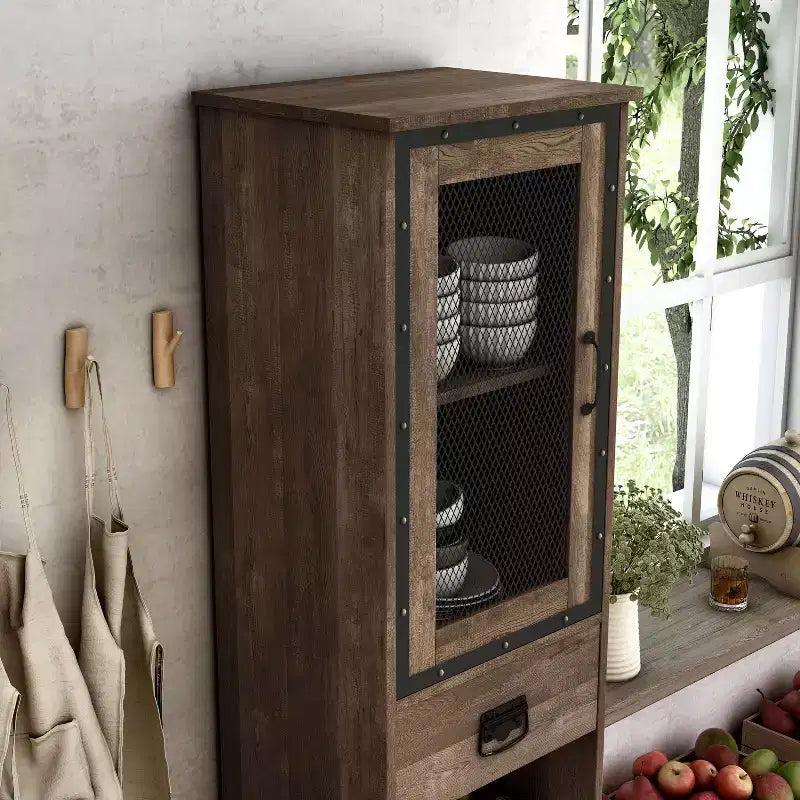 miBasics Stormquiet Farmhouse 1 Drawer Tower Cabinet with Wine Rack and Shelves