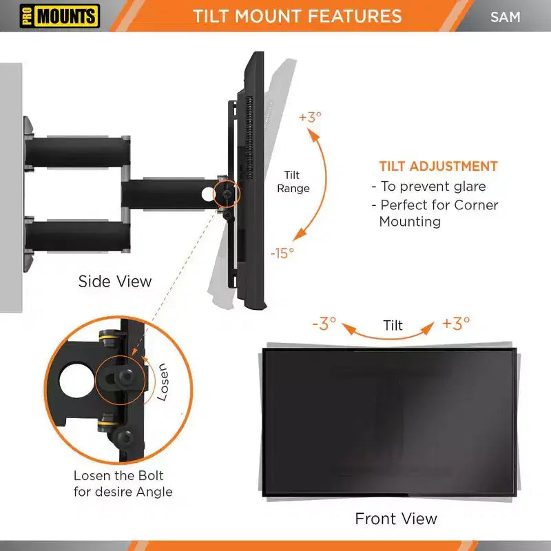 Promounts Full Motion TV Wall Mount for TVs 30 - 65 Up to 80 lbs