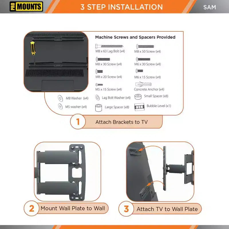 Promounts Full Motion TV Wall Mount for TVs 30 - 65 Up to 80 lbs