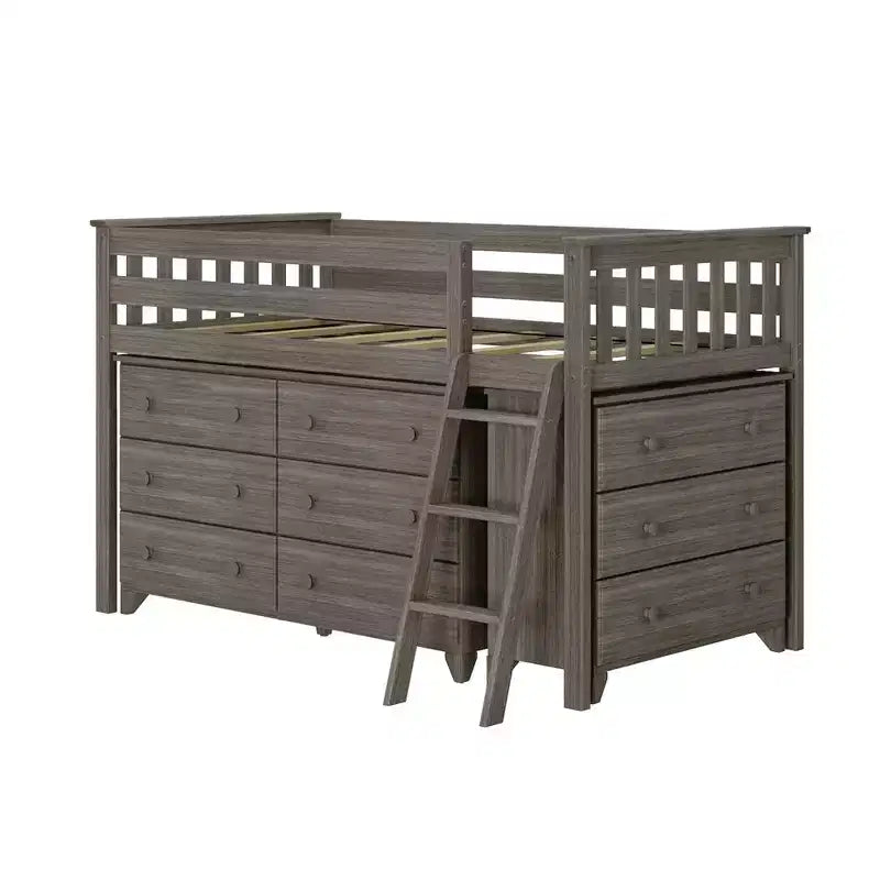 Max & Lily Twin-Size Low Loft with Pull-Out Desk and 3-Drawer Dressers