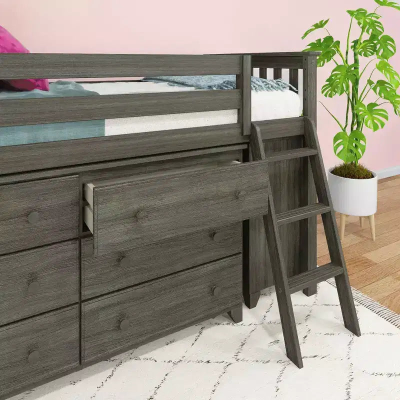 Max & Lily Twin-Size Low Loft with Pull-Out Desk and 3-Drawer Dressers