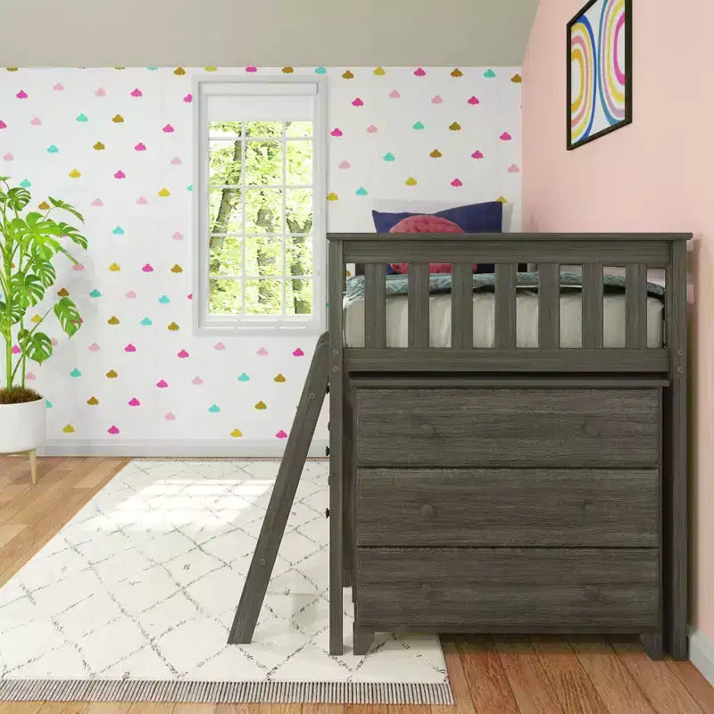 Max & Lily Twin-Size Low Loft with Pull-Out Desk and 3-Drawer Dressers