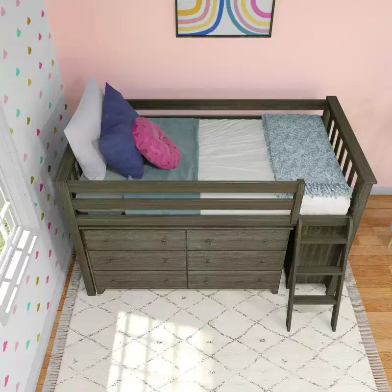 Max & Lily Twin-Size Low Loft with Pull-Out Desk and 3-Drawer Dressers