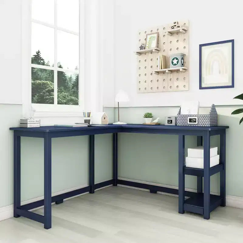 Max & Lily Solid Wood L-Shaped Desk, Corner Desk for Home Office, Gaming, Computer, Storage Shelves