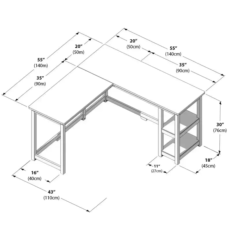 Max & Lily Solid Wood L-Shaped Desk, Corner Desk for Home Office, Gaming, Computer, Storage Shelves
