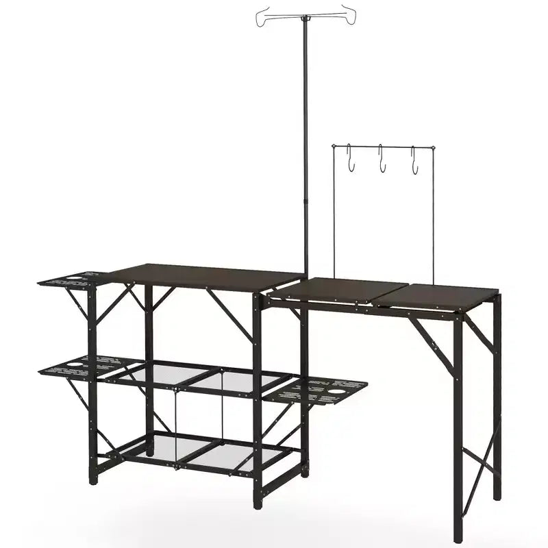 Outsunny Folding Camp Kitchen, Camping Table Cooking Station with Adjustable Lamp Stand