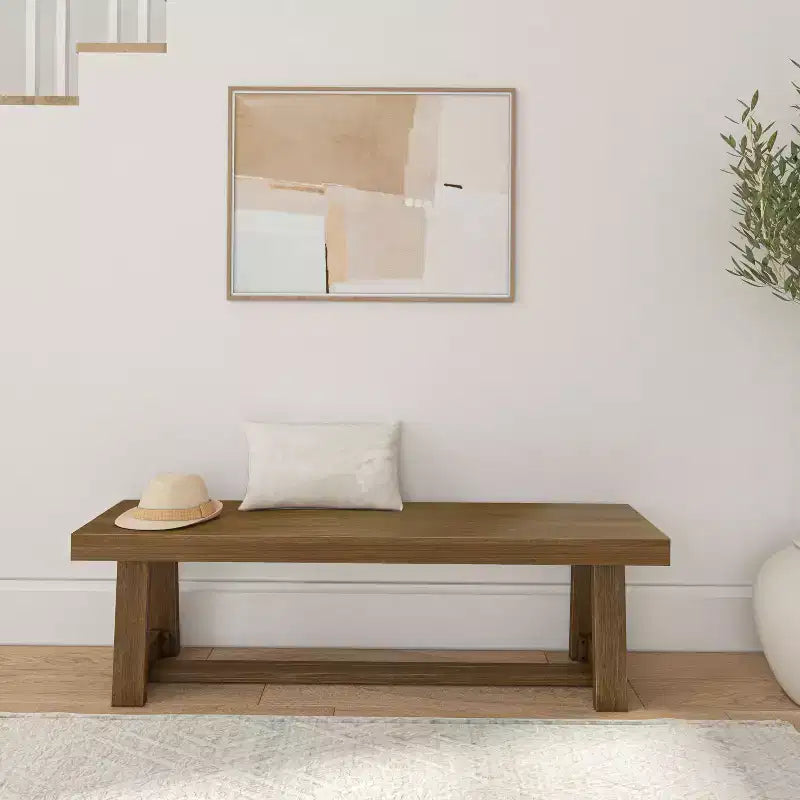 Plank+Beam Farmhouse Dining Bench, Solid Wood Bench for Dining Table/Kitchen, 60, Walnut Wirebrush