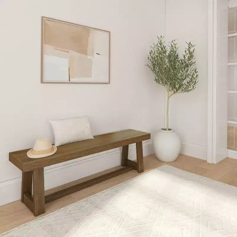 Plank+Beam Farmhouse Dining Bench, Solid Wood Bench for Dining Table/Kitchen, 60, Walnut Wirebrush
