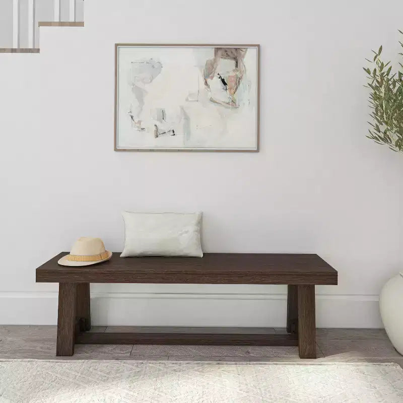Plank+Beam Farmhouse Dining Bench, Solid Wood Bench for Dining Table/Kitchen, 60, Walnut Wirebrush