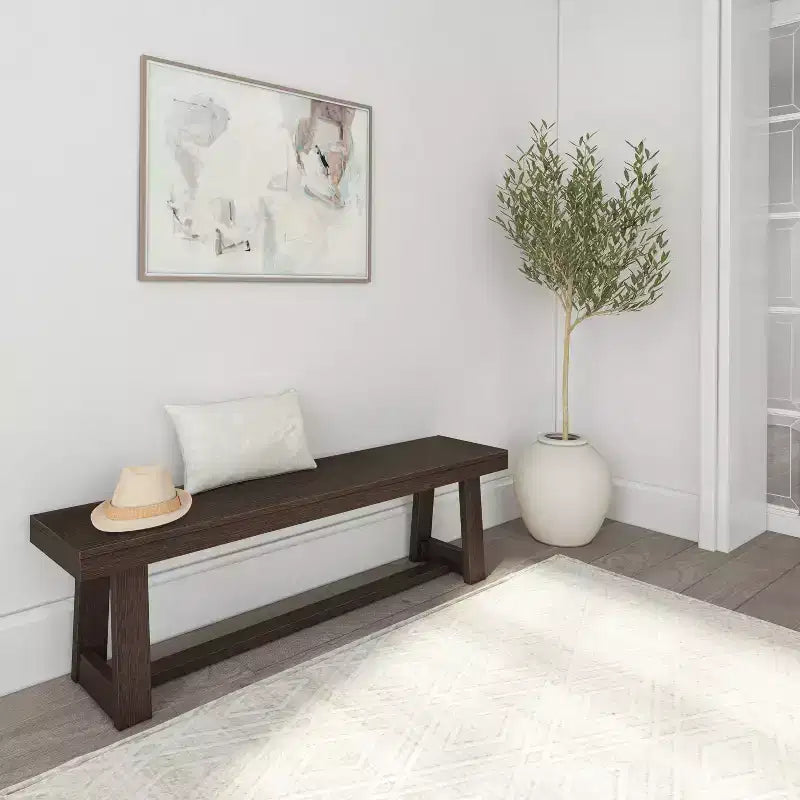 Plank+Beam Farmhouse Dining Bench, Solid Wood Bench for Dining Table/Kitchen, 60, Walnut Wirebrush