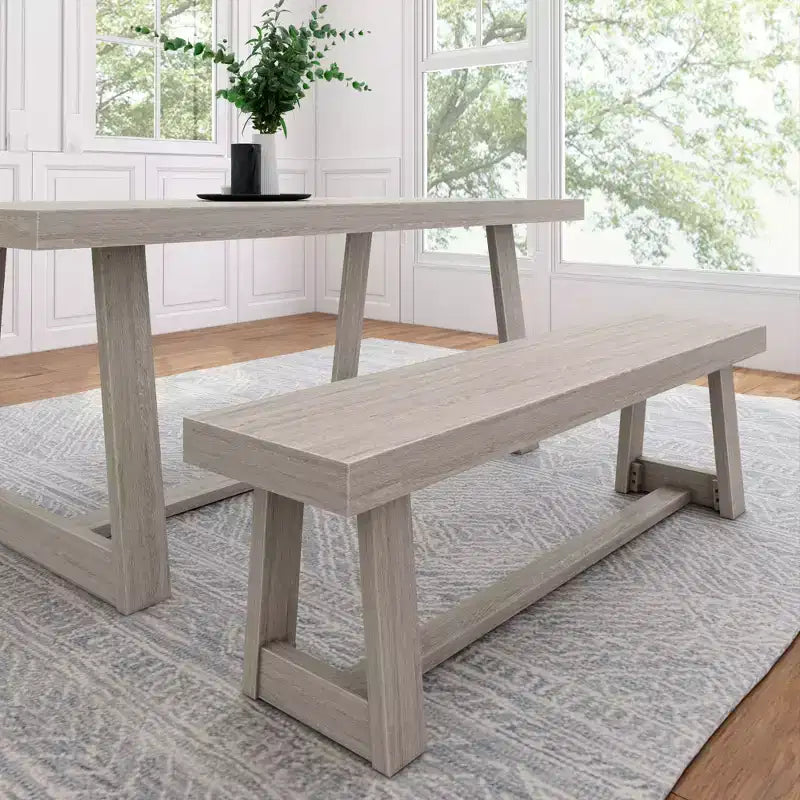 Plank+Beam Farmhouse Dining Bench, Solid Wood Bench for Dining Table/Kitchen, 60, Walnut Wirebrush
