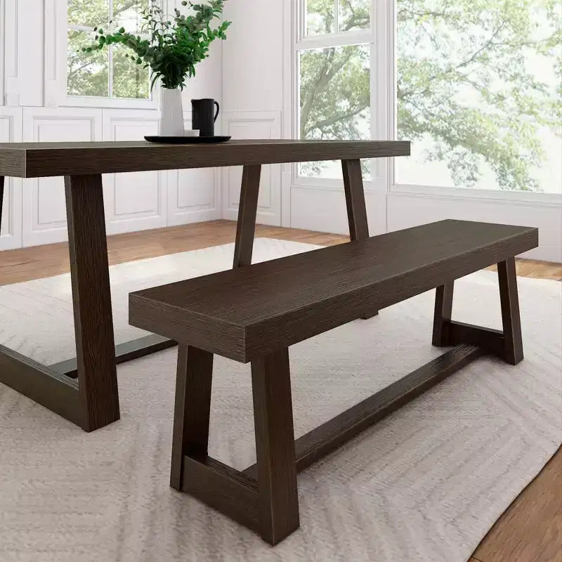 Plank+Beam Farmhouse Dining Bench, Solid Wood Bench for Dining Table/Kitchen, 60, Walnut Wirebrush