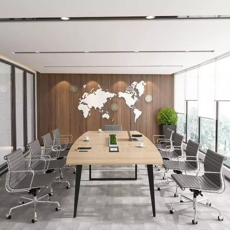 Lantine 8FT Conference Table, Boat Shaped Meeting Table with Rectangle Grommet, Modern Seminar Boardroom Table for Office
