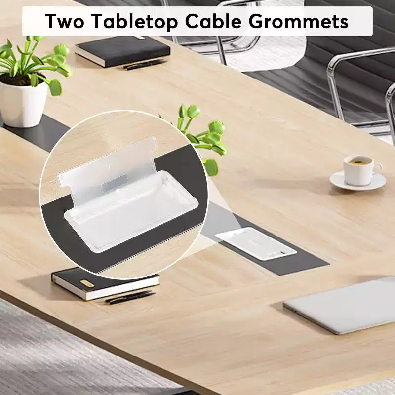 Lantine 8FT Conference Table, Boat Shaped Meeting Table with Rectangle Grommet, Modern Seminar Boardroom Table for Office