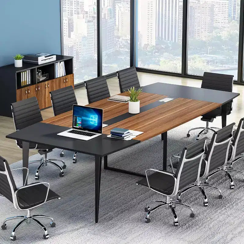 Lantine 8FT Conference Table, Boat Shaped Meeting Table with Rectangle Grommet, Modern Seminar Boardroom Table for Office