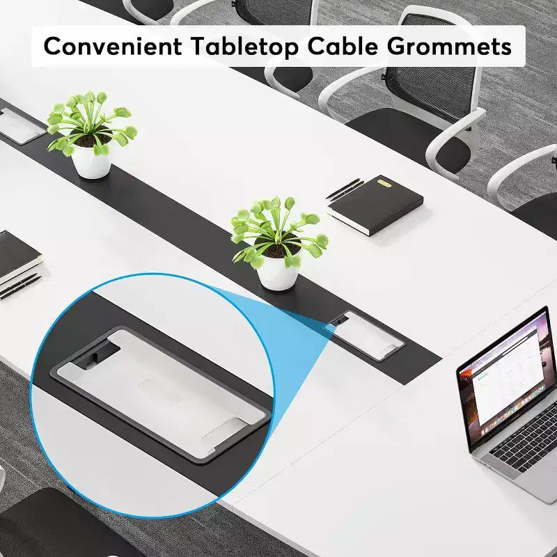 Lantine 8FT Conference Table, Boat Shaped Meeting Table with Rectangle Grommet, Modern Seminar Boardroom Table for Office