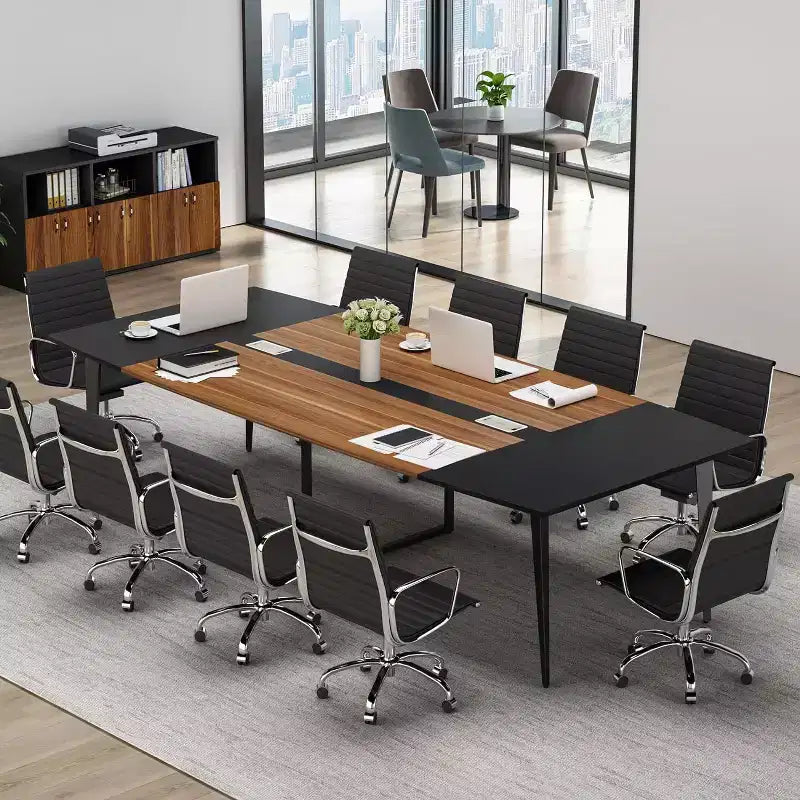 Lantine 8FT Conference Table, Boat Shaped Meeting Table with Rectangle Grommet, Modern Seminar Boardroom Table for Office