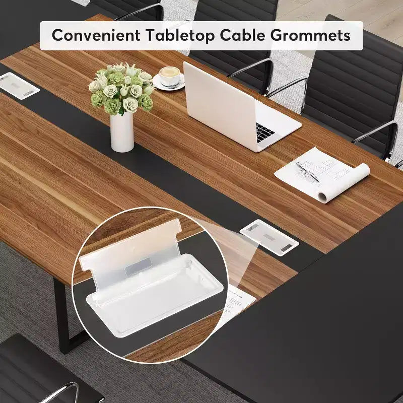 Lantine 8FT Conference Table, Boat Shaped Meeting Table with Rectangle Grommet, Modern Seminar Boardroom Table for Office