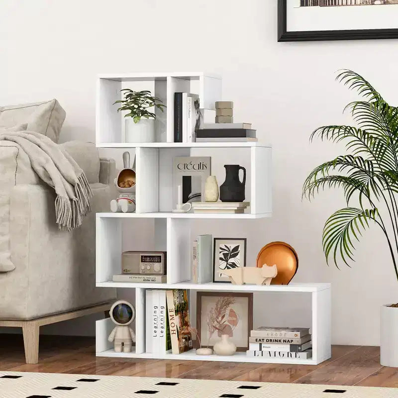 Costway 1/2 PCS S-shaped Bookshelf Freestanding Stepped Etagere Bookcase with Anti-tipping Kits White