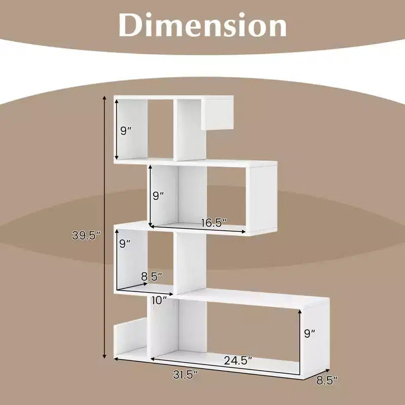 Costway 1/2 PCS S-shaped Bookshelf Freestanding Stepped Etagere Bookcase with Anti-tipping Kits White